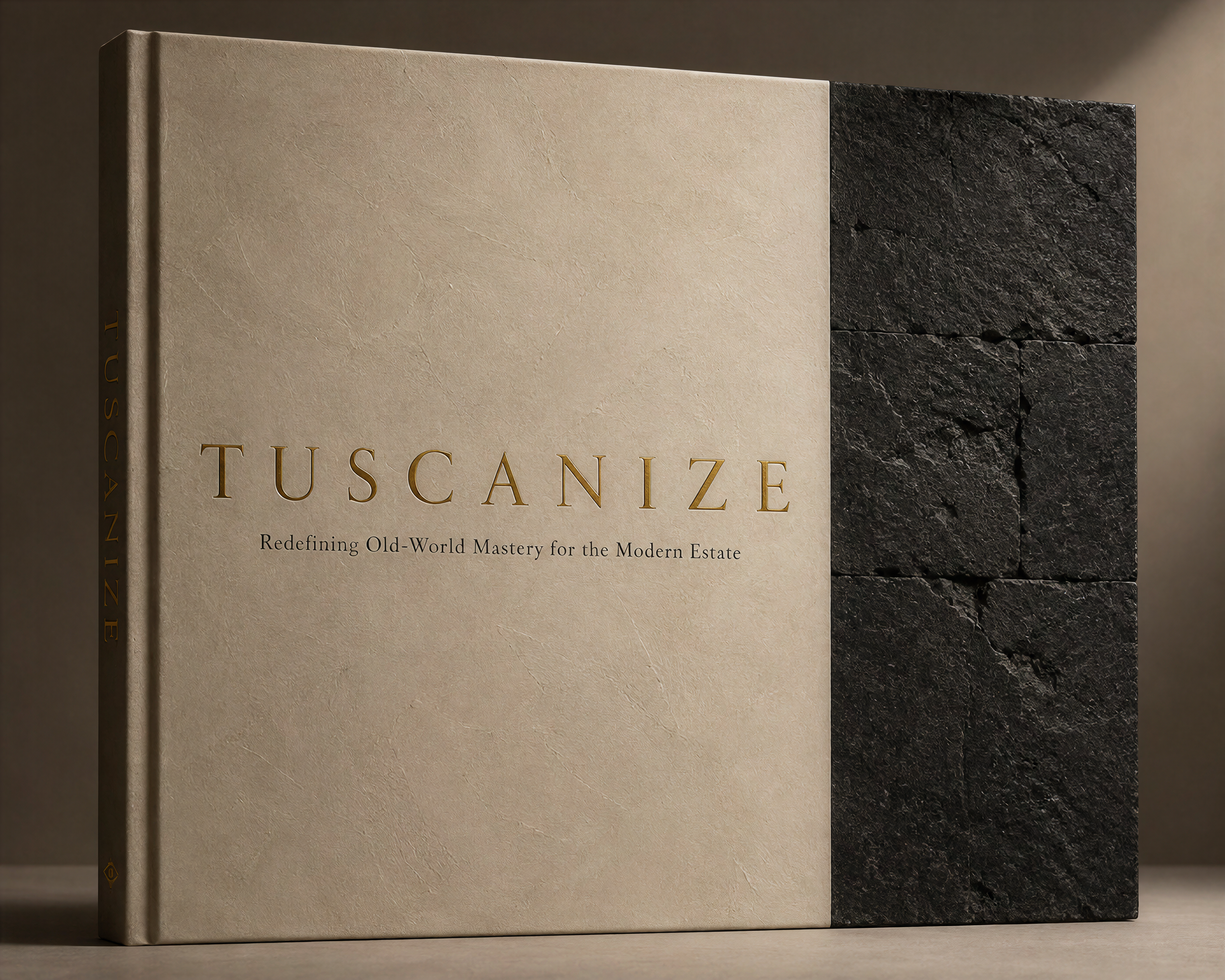 Tuscanize hardcover monograph, first edition, standing upright casting a soft shadow
